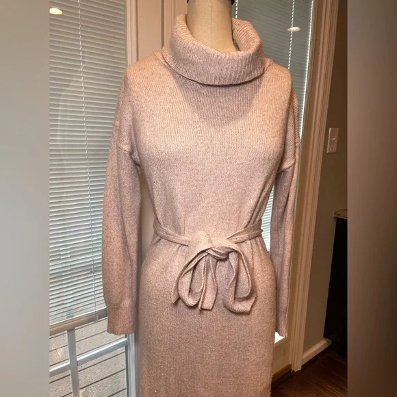 Cozy Knit Midi Sweater Dress S – Rachel Zoe, Tie Waist Turtleneck - Picture 2 of 10